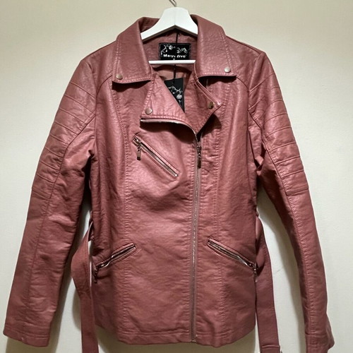 Leather jacket XL new brown pink