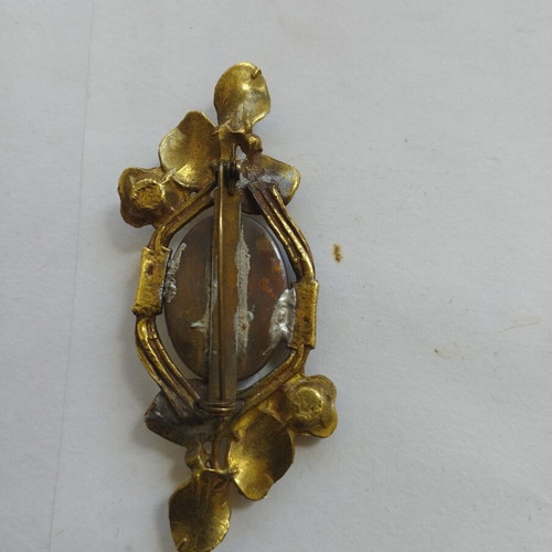 Vintage Authentic Brooch 1930-1950 Used, Brass & Natural Sardonyx