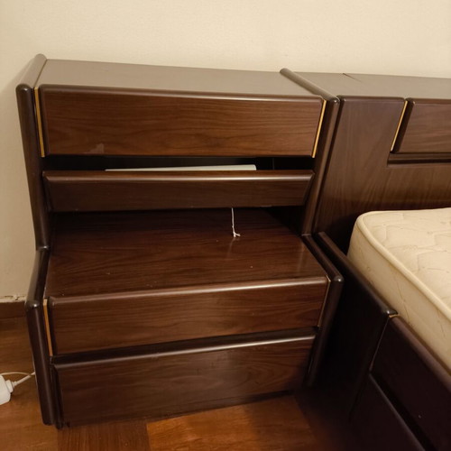 Double wooden bedroom set with bedside tables and mattress