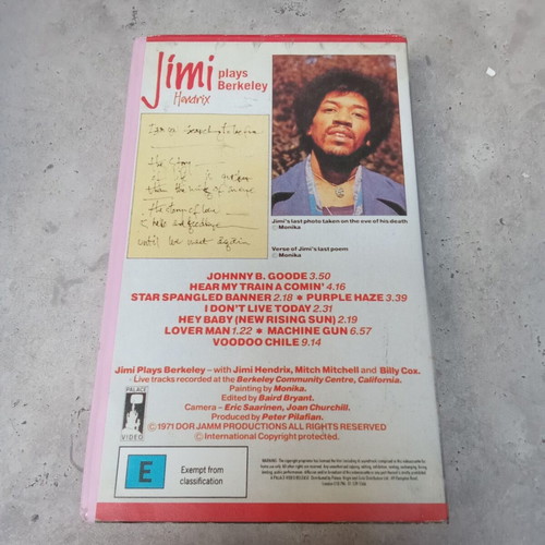 Jimi Hendrix Plays Berkeley VHS tape used, 1980s music video