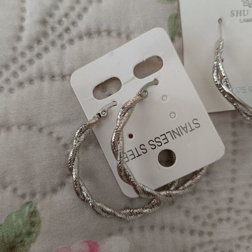 Hoop earrings new, two pairs, stainless steel, 5cm diameter