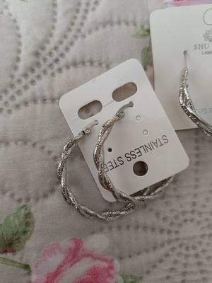 Hoop earrings new, two pairs, stainless steel, 5cm diameter