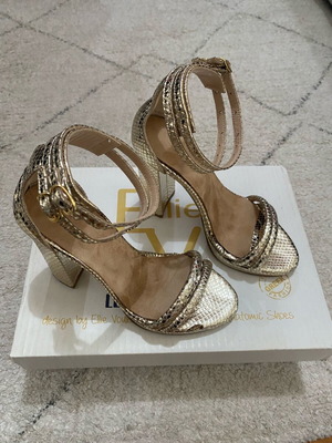 Ellie Voukouti gold sandals size 36 like new, 10.5cm heel