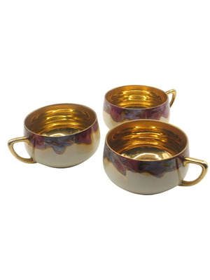 Vintage porcelain espresso cup set of 3 with copper luster and gold handles like new