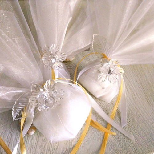 Handmade wedding favors new with crystallized flower and organza tulle