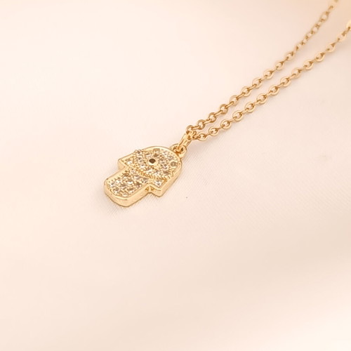 Stainless steel 18K necklace with Fatima hamsa pendant and zircon new