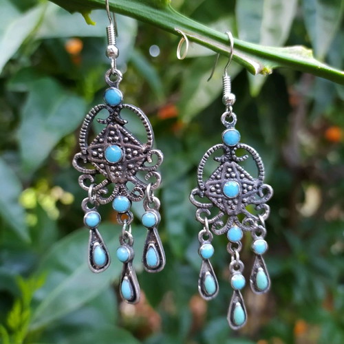 Vintage earrings used, dangle with replaced hooks