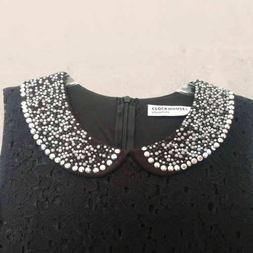 Black lace dress Clockhouse used with pearl and rhinestone collar