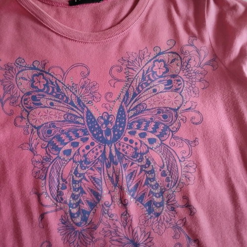 Sisley T-shirt used, size Medium, pink with blue design