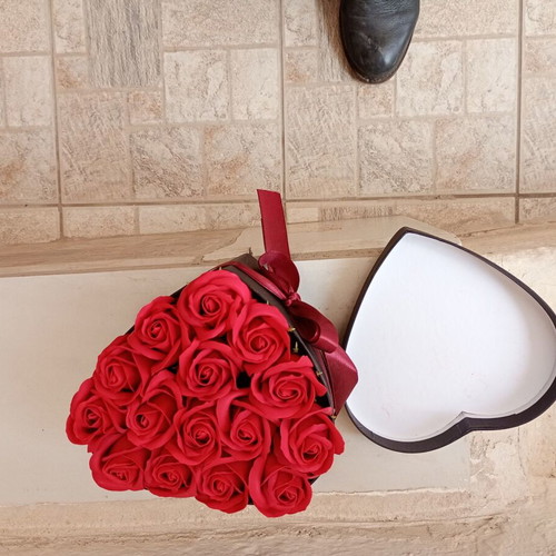 Set of hearts with roses and teddy bear like new