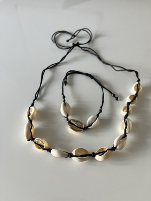 Shell necklace and bracelet set with black cord, like new