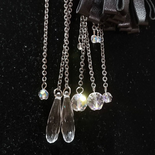 Chocker leather with iridescent crystals like new, black