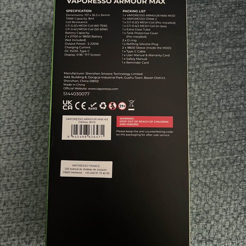 Vaporesso Armour Max 220W Box Mod Kit, yellow orange