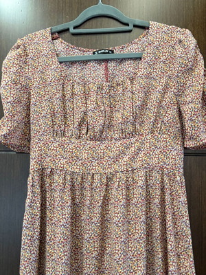 Floral long short-sleeve dress new, brown and red