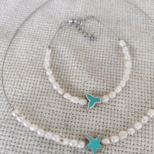 Necklace and bracelet set with pearls, handmade