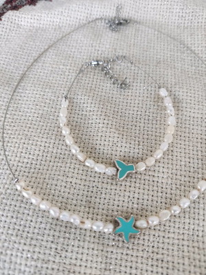 Necklace and bracelet set with pearls, handmade