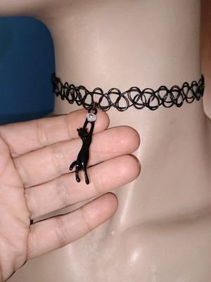 Cat necklace with rhinestone new, black