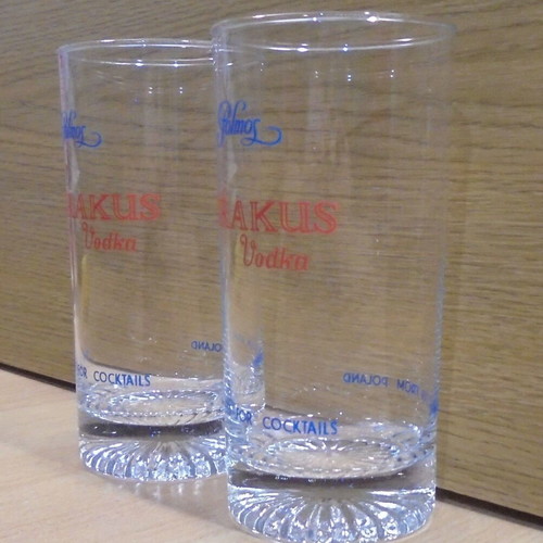 Krakus Vodka set of two promotional glasses like new