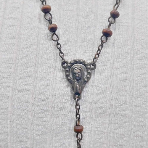 Antique unique necklace used from Italy with Virgin Mary and INRI cross