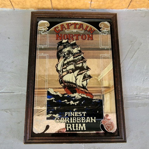 Vintage Pub Mirror Captain Norton Finest Caribbean Rum used