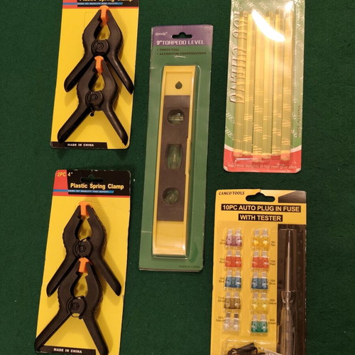 DIY & Repair Tool Set: Clamps, Torpedo Level, Silicone Sticks & Car Fuses