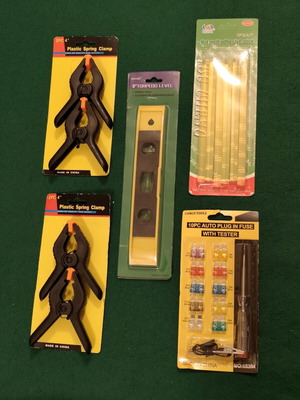 DIY & Repair Tool Set: Clamps, Torpedo Level, Silicone Sticks & Car Fuses