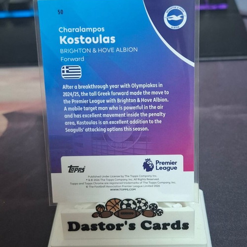 2025-26 Topps Chrome Premier League Charalampos Kostoulas Aqua Card new