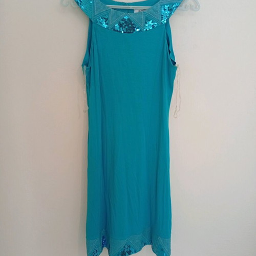 Summer dress women's like new, turquoise with sequins