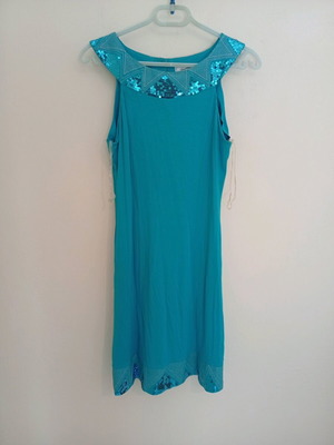 Summer dress women's like new, turquoise with sequins
