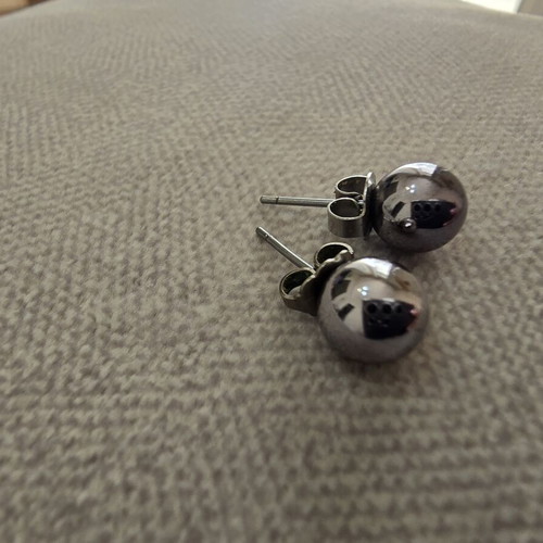 Silver ball stud earrings, metal