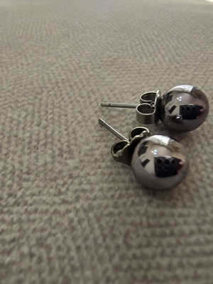 Silver ball stud earrings, metal