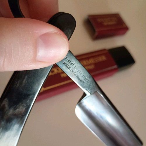 Wacker Huntsman 7/8+ Extra Full Hollow straight razor NOS unused with buffalo horn handle