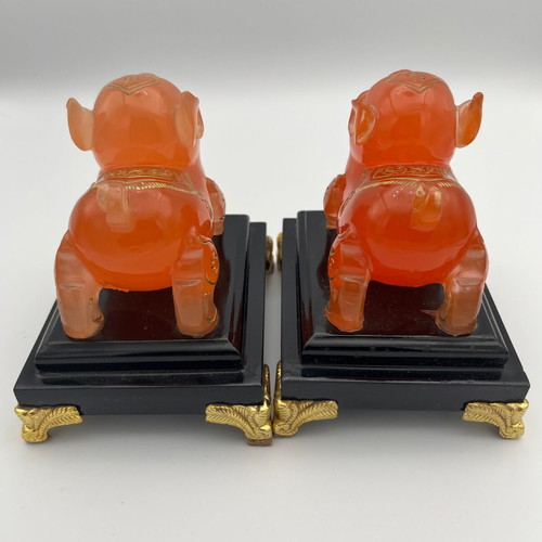 Vintage Feng Shui amber honey Murano-style pig figurines pair