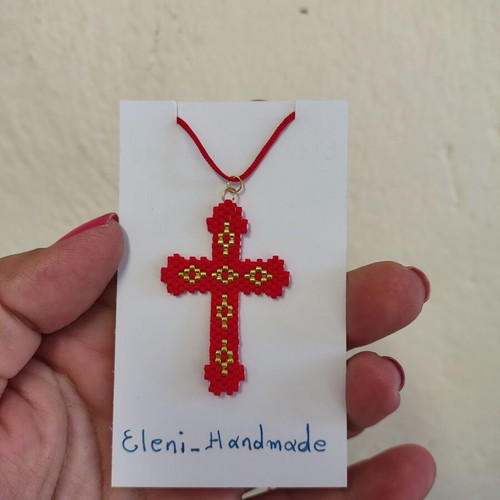 Cross with Delica Miyuki beads handmade, multicolor