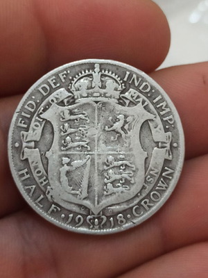 England 1/2 Crown 1918 silver coin .925