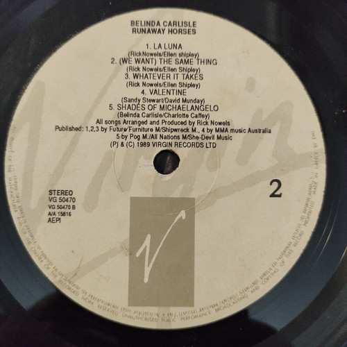 Belinda Carlisle Runaway Horses LP used, original Greek edition 1989