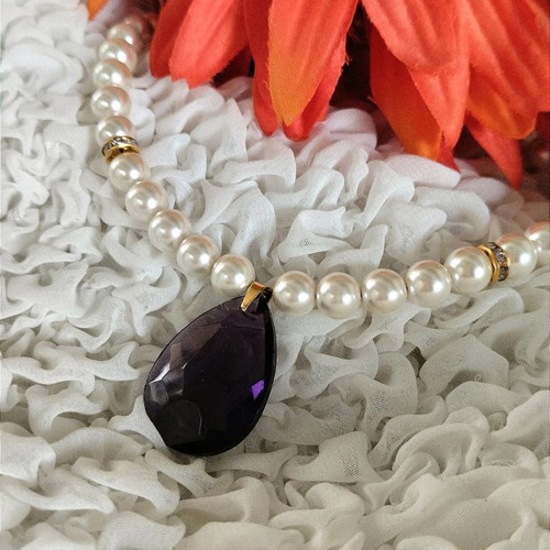 Handmade necklace with pearls and large amethyst crystal new