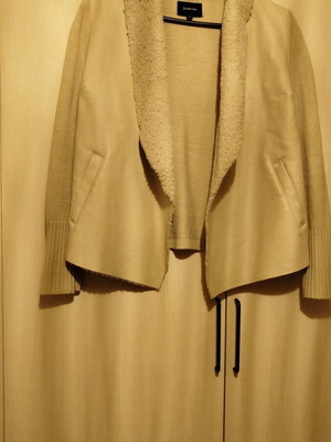Stradivarius women's beige cardigan used with fur and faux leather