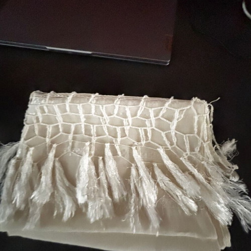 White Tsevres table runner with silk thread embroidery