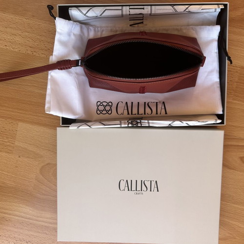 Callista Crafts leather vanity case, ruby red, wrist strap