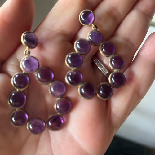 Amethyst cabochon earrings silver gold plated 925 k18 new
