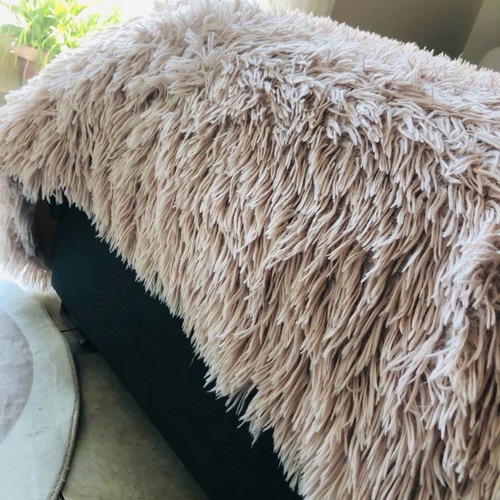 Furry beige blanket throw used 2x3 meters