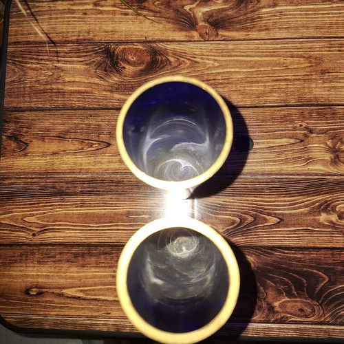 Vases in blue and gold like new, colored glass from Denmark