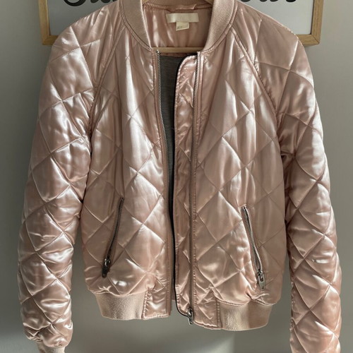 H&M Quilted Bomber Jacket used, soft pink, size S