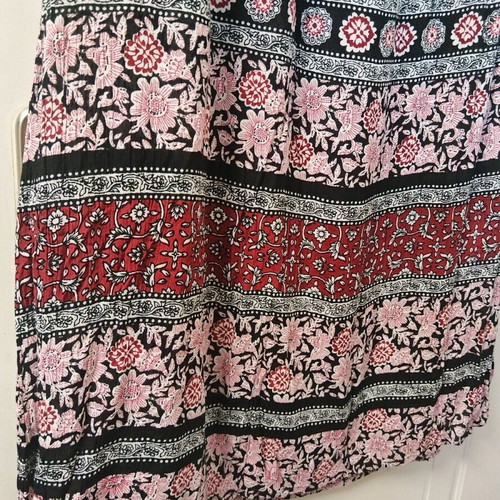 Boho long skirt Peacocks refurbished, white and red, size XL