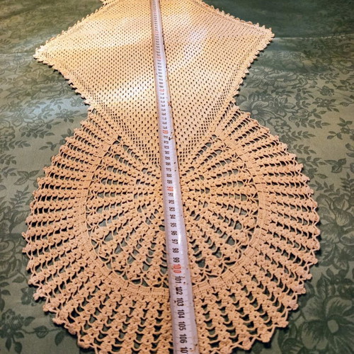 Handmade Crochet Table Runner used, 108x44 cm, ecru vintage