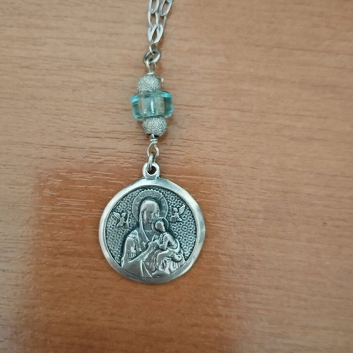 Silver charm new with Virgin Mary, Saint Christopher and blue stone