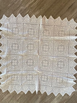Vintage handmade white knitted tablecloth like new 85x85cm