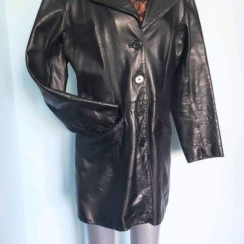 Women's leather coat used, branded, black