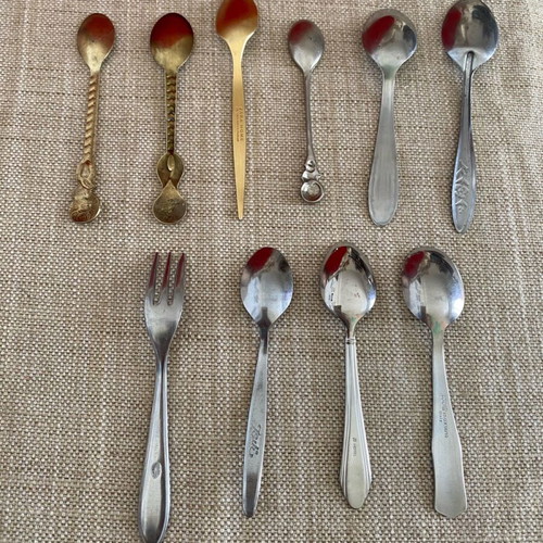 Vintage small tea spoons and fork used, pack of 10